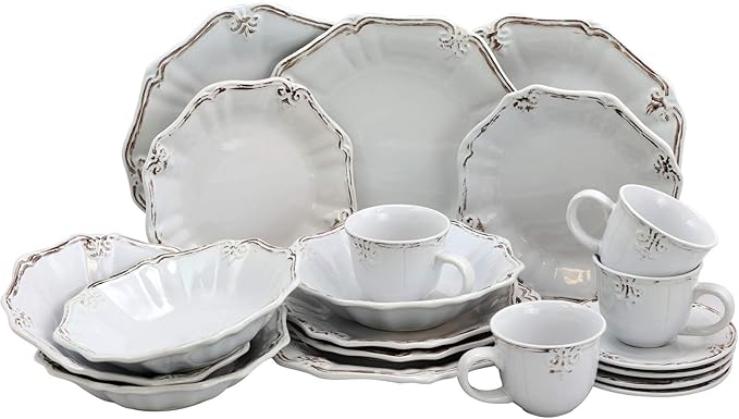 Elama Fleur De Lys 20-Piece Dinnerware Set in White