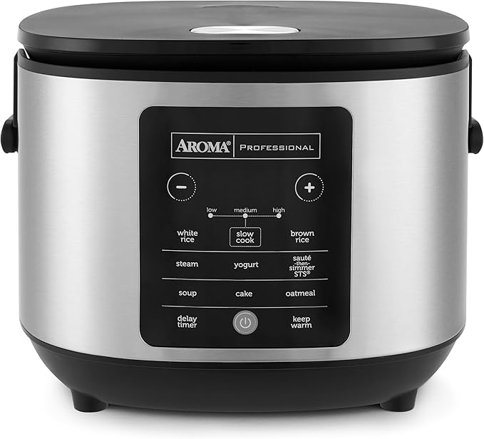 AROMA® 6-Cup (Uncooked)/ 12-Cup (Cooked) Slow Cook Rice Cooker and Brown Rice Cooker with Lift-Out Pot Handles and Silicone Storage Lid PFAS-Free Ceramic Coating