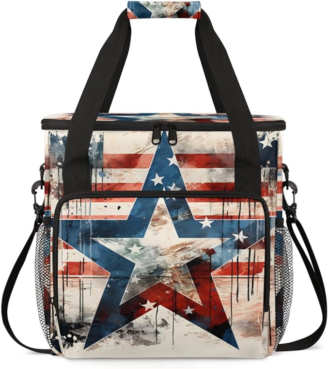 Star-burst 4th of July Coffee Maker Carrying Bag Travel Storage Bag Compatible with K-Mini or K-Mini Plus Single Serve Coffee Brewer Carrying Case with Multiple Pockets &amp Shoulder Strap