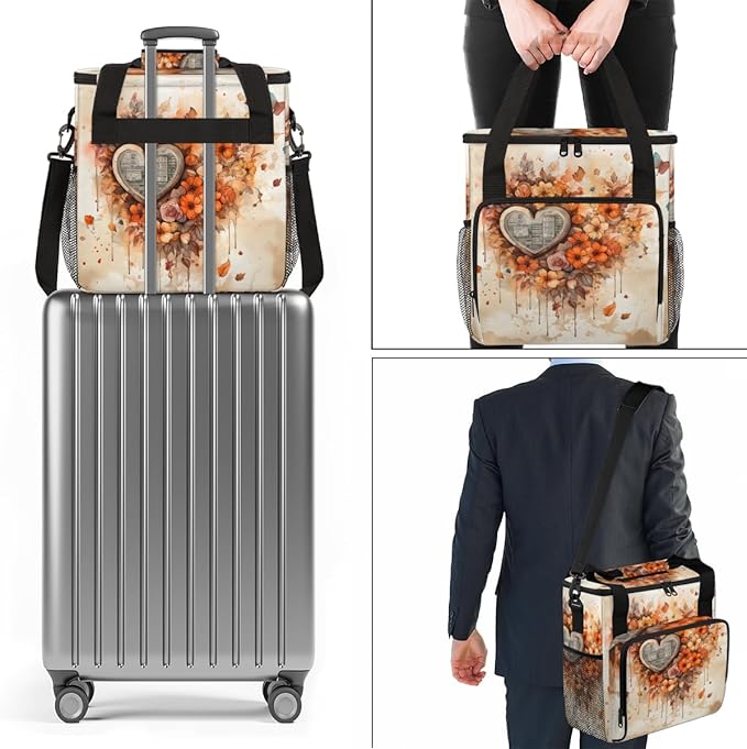 Heart Flowers Coffee Maker Carrying Bag Portable Travel Storage Tote Bag Compatible with K-Mini or K-Mini Plus Single Serve Coffee Brewer Carrying Case with Multiple Pockets &amp Shoulder Strap