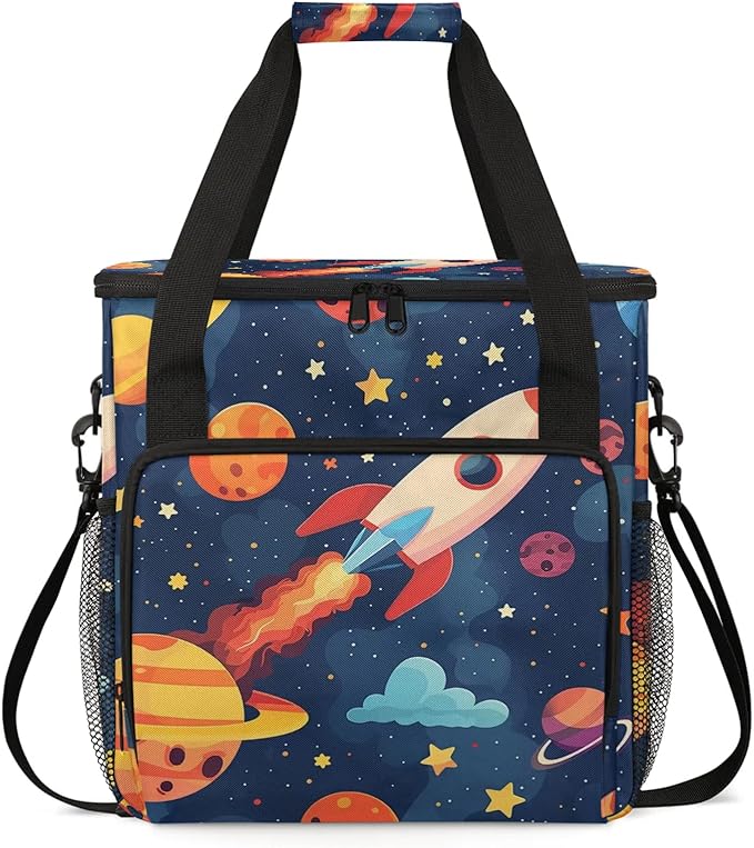 Space Cartoon Planet Travel Coffee Maker Carrying Bag Large Organizer Storage Tote Bag Insulated Reusable Cooler Grocery Bags