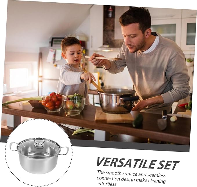 Healifty Stainless Steel Cookware Set with Soup Pot Milk Pot Frying Pan Thick Bottom for Quick Heating with Comfortable Steel Handles for Efficient Kitchen Cooking