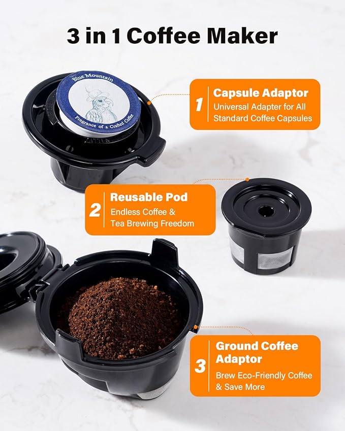 SHARDOR 3 in 1 Single Serve Coffee Maker for K Cup &amp Ground Coffee &amp Teas Pod Coffee machine 6–14oz Brew Sizes 40oz Detachable Water Reservoir Descale Settings Black
