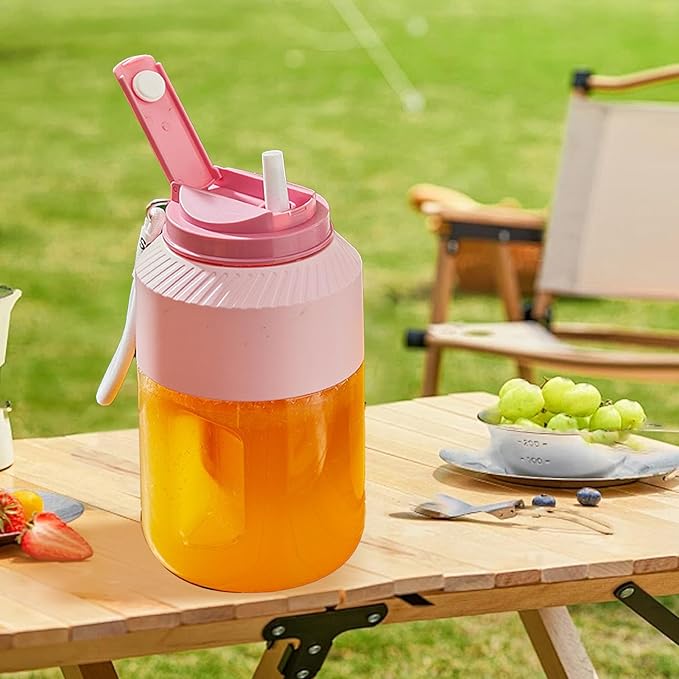 Portable Blender 1L Dual Lid Rechargeable Cordless Blender with Hanging Strap 18000 RPM 10 - Blade Juicer Cup for Outdoor Travel Gym Party Use (Pink)