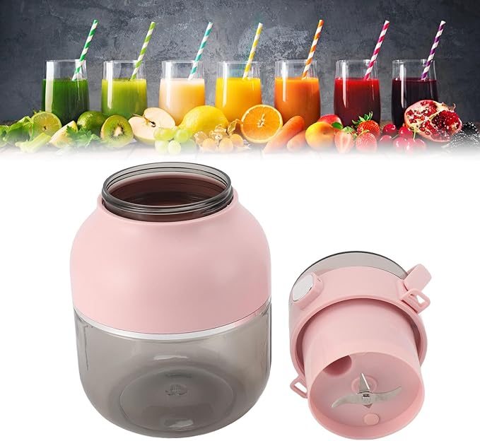 500ML Portable Blender USB Rechargeable Personal Size Blender with Powerful 4 Blades for Milkshakes and Smoothies Mini Juicer Blender for Travel Sports Outing Kitchen(Pink)