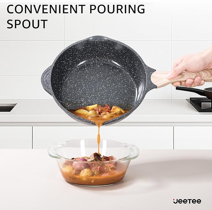 JEETEE 24Pcs Ceramic Cookware Set Gray Pots and Pans Set Non Stick Kitchen Healthy Non Toxic Induction Cookware Sets W/Saucepans Sauté Pan Griddle Crepe Pan &amp Pancake Rake (PFASPFOA Free)