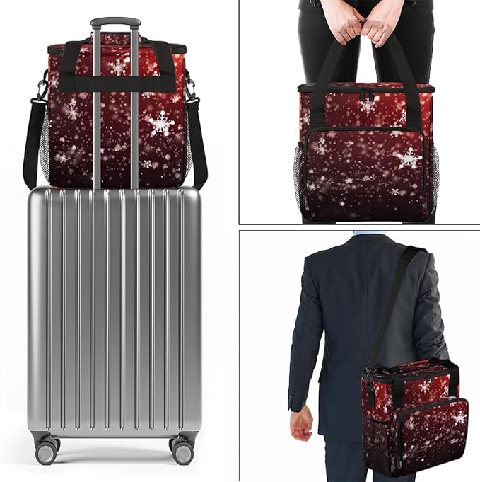 Xmas Snowflakes Coffee Maker Carrying Bag Mystical Snowflakes Travel Storage Bag Compatible with K-Mini or K-Mini Plus Single Serve Coffee Brewer Carrying Case with Multiple Pockets &amp Shoulder S