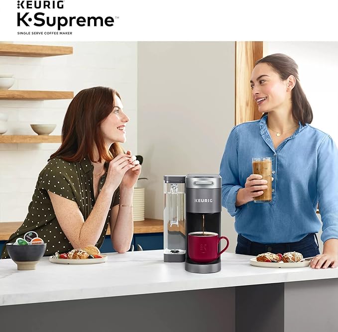 Keurig K-Supreme Single Serve K-Cup Pod Coffee Maker MultiStream Technology 4 Brew Sizes 66oz Dual-Position Removable Reservoir Gray (Renewed)
