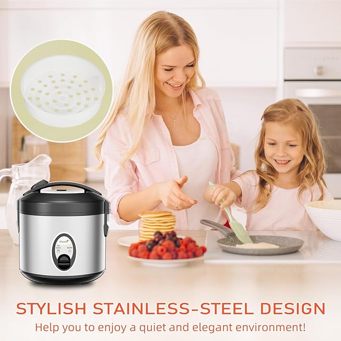 Rice Cooker With Rice Steamer (5 Cups 1Litres) High-Temperature Protection Mini Rice Cooker- For 1-4 People - Cooking 15-20 Minutes - Non-Stick Coating For Cook