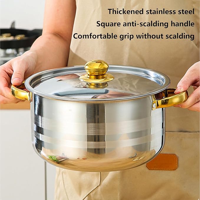 10-Piece Kitchen Pot and Pan Set Non Stick Stainless Steel Cookware Set Kitchen Aid Classic Cooking Set with Lids Soup Pot Compatible with All Cooktops(Gas Electric &amp Induction)Silver