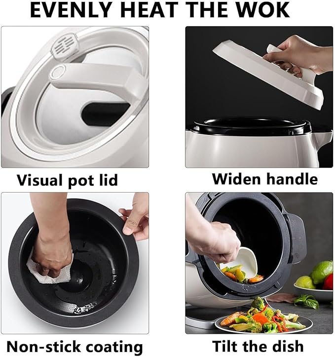 Automatic Cooking Machine 2000W 6L - One-Click Smart Start - 360° Automatic Rotation - Three Speed Adjustable