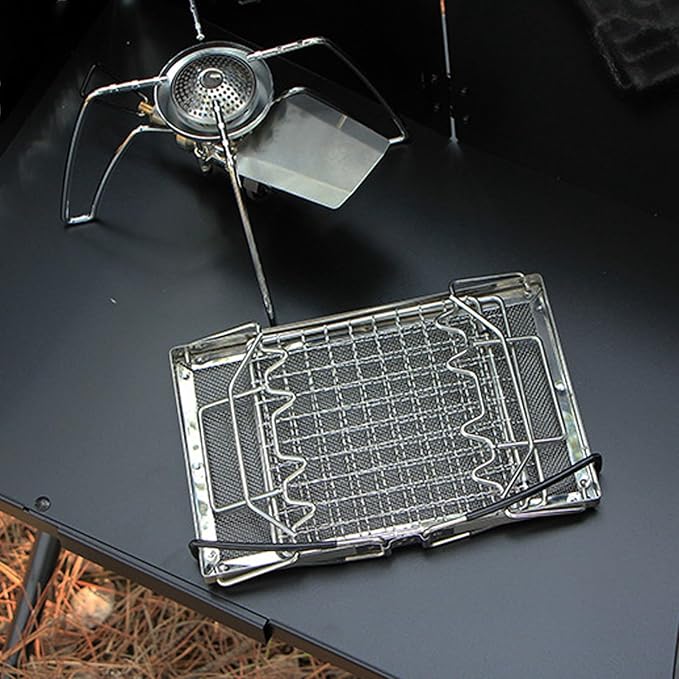 Camp Stove Toaster Tray Rack Stainless Steel Foldable Portable Camping Stove Toaster Sturdy Metal Mesh Bracket for Outdoor Cooking Includes Storage Bag for Picnic BBQ Camping Fi