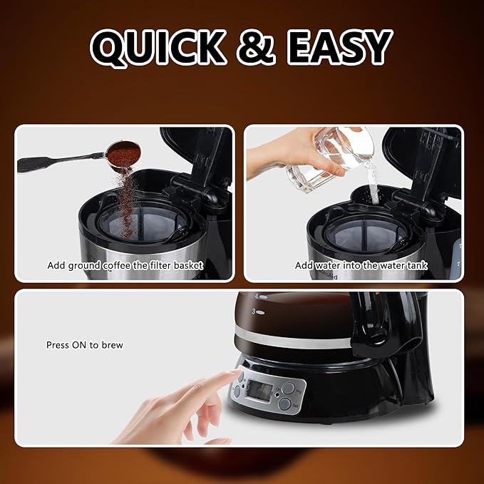 5-Cup Programmable Drip Coffee Maker with Digital Timer Glass Carafe24-Hour Auto Brew2-Hour Auto Shut-Off Pause &amp Pour Removable Filter BasketCompact Coffee Machine for Home &amp Office