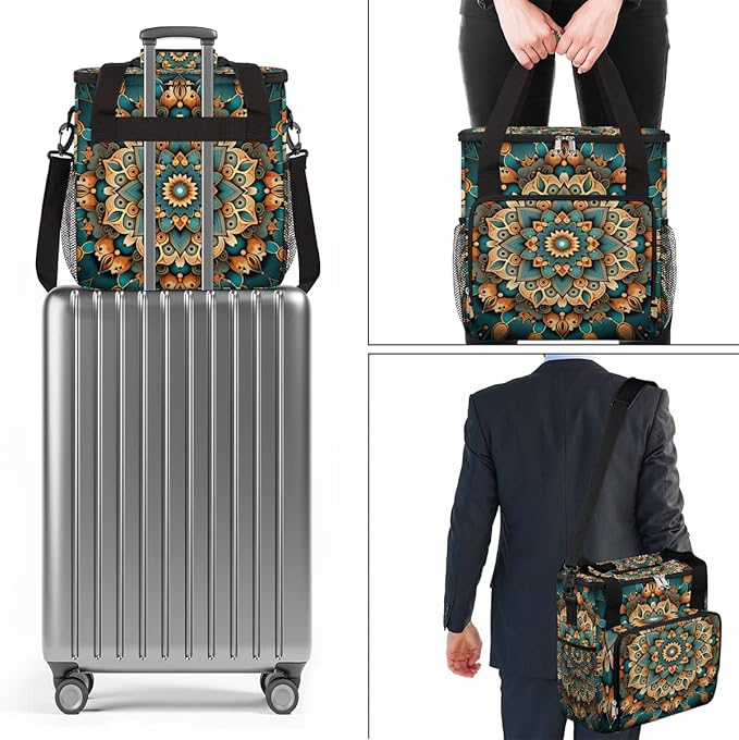 Ethnic Mandala Floral Flowers Coffee Maker Carrying Bag Coffee Machine Travel Storage Bag Compatible with K-Mini or K-Mini Plus Portable Single Serve Coffee Brewer Case with Pockets for K-Cup Pods