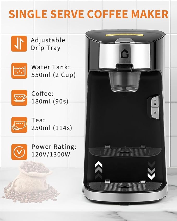 Small Coffee Maker Hot and Cold Coffee Maker for Home with Single-Serve Brewing Compatible with Pods &amp Grounds One-Touch Operation Compact Design for Kitchen or Office