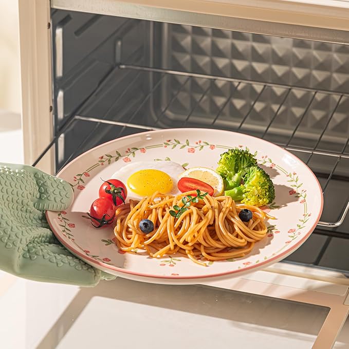 16 Pieces Gourmet Porcelain Dinnerware Sets Premium Plates and Bowls Set High-Fired Ceramic Dishes Set for 4 Microwave Dishwasher Safe Pink Peach Blossom Pattern.