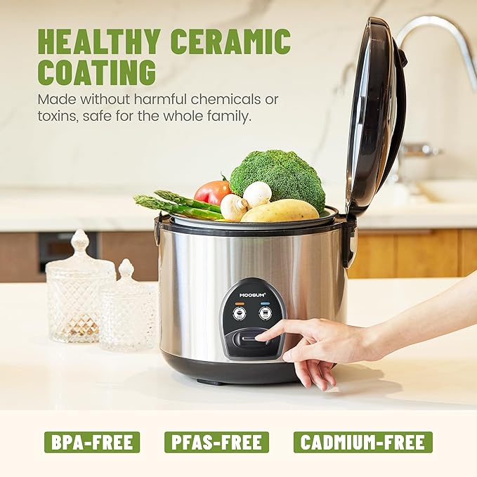 Electric Rice Cooker with One Touch for Asian Japanese Sushi Rice 10-cup Uncooked/20-cup Cooked Fast&ampConvenient Cooker with Steamer Stainless Steel Housing and Auto Warmer