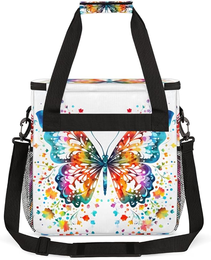 Abstract Butterfly Coffee Maker Carrying Bag Oil Painting Butterfly Travel Storage Bag Compatible with K-Mini or K-Mini Plus Single Serve Coffee Brewer Carrying Case with Pockets &amp Shoulder Stra
