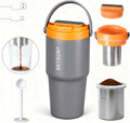 Portable Coffee Maker Mug for TravelMini Espresso Coffee Machine20 oz Thermos Cup with Lid Fast Extraction Electric Filter BrewerInsulated Stainless Steel Tumbler (Grey)