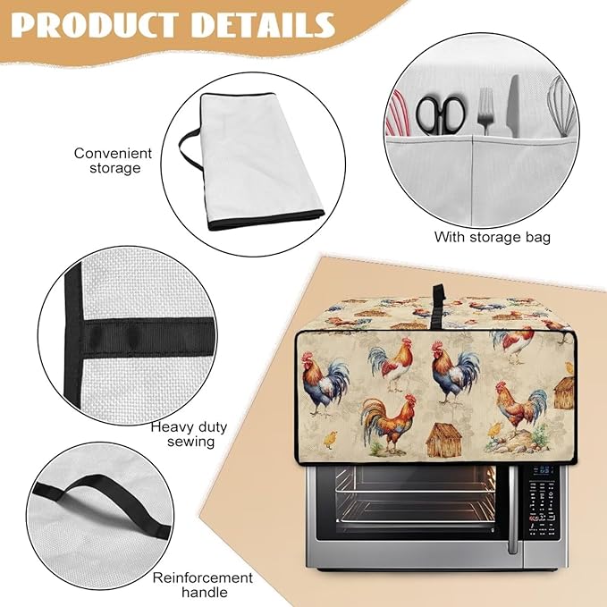 Doojoayie Small Appliance Covers Rooster Print Toaster Cover 4 Slice Bread Machine Protector Kitchen Decoration Gift for Friends Who Loves to Cook