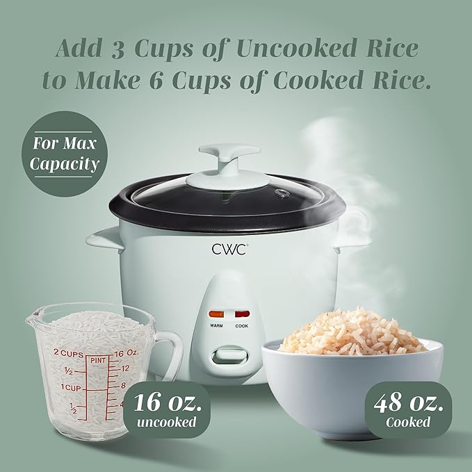 COOK WITH COLOR 6 Cup Rice Cooker 300W - Effortless Cooking and Perfectly Cooks 3 Cups of Raw Rice for 6 Cups of Cooked Rice Sage