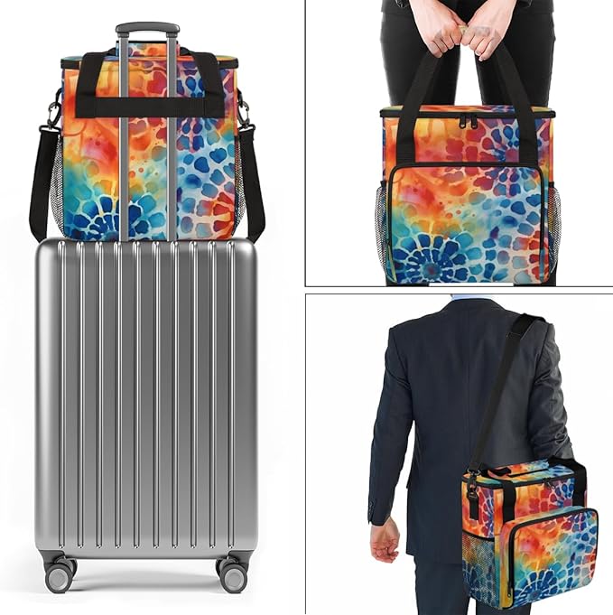 Watercolor Explosion Coffee Maker Carrying Bag Colorful Powder Travel Storage Bag Compatible with K-Mini or K-Mini Plus Single Serve Coffee Brewer Carrying Case with Pockets &amp Shoulder Strap