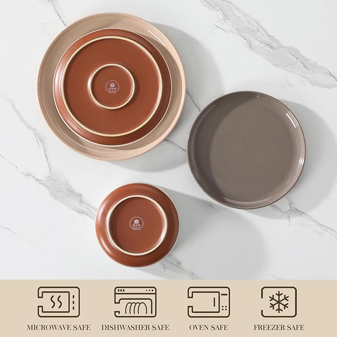 MALACASA Plates and Bowls Sets 12 Pieces Modern Stoneware Dinnerware Set for 4 Kitchen Dinner Set Ceramic Dishware Dishes Set Microwave and Dishwasher Safe Multicolor Series TARA