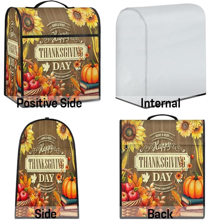 cfpolar Kitchen Aid Mixer Cover Compatible with 6-8 Quarts Thanksgiving Sunflower Pumpkin Apples Stand Mixer Cover Kitchen Aid Mixers Accessories Appliance Organizer Bag Dust Covers with Zipper Pocket