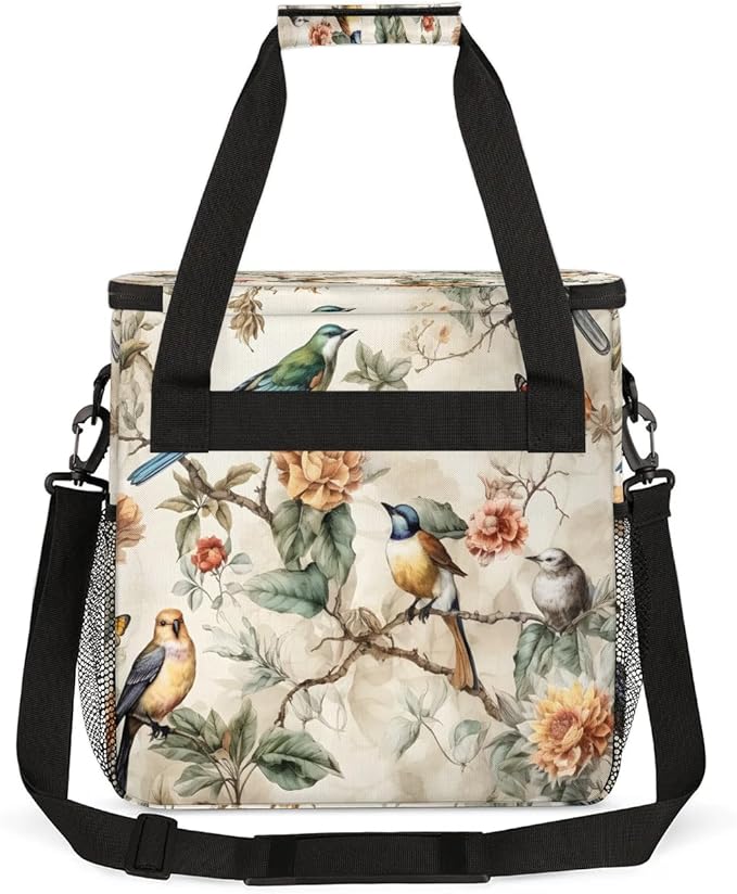 Retro Bird Flower Coffee Maker Carrying Bag Compatible with K-Mini or K-Mini Plus Portable Single Cup Coffee Maker Case with Pockets for K Cup Pods