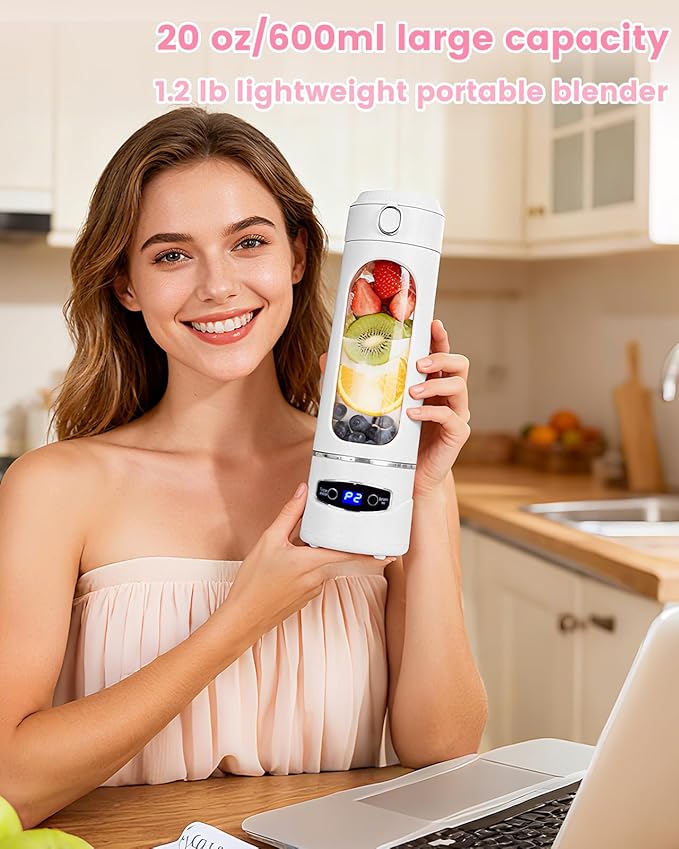 Personal Portable Blender - Smoothies &amp Shakes - 20Oz/600ml Large Capacity High Power Cordless Blender (White)