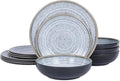 Melamine Dinnerware Sets 12 PCS - Service for 4 Plates &amp Bowls Sets Dishwasher Top-Shelf Safe BPA Free Dinner Dishes Set for Everyday Use-Granite Pattern Black Back