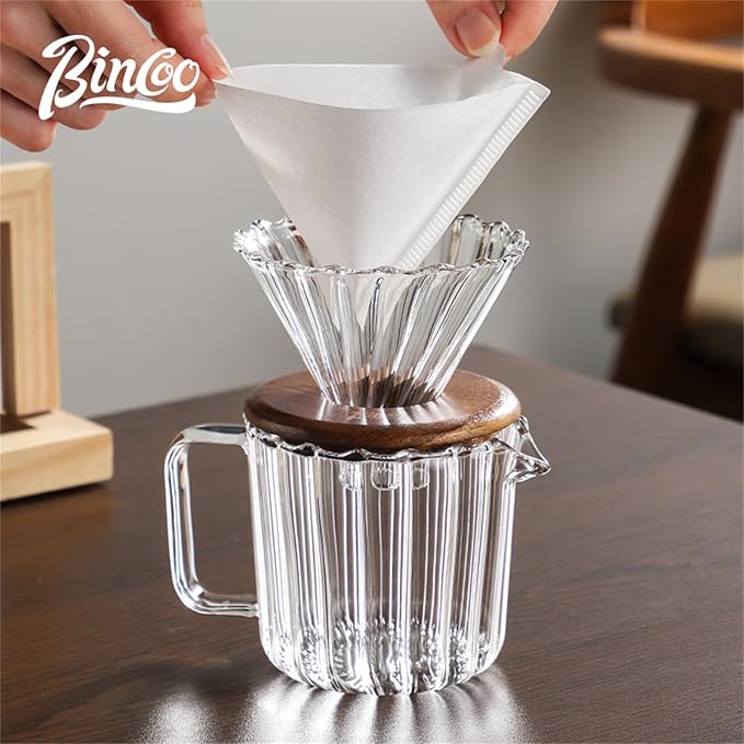 Bincoo Pour Over Coffee Maker Set 11oz - Heat-ResistantCoffee Dripper Size 1 with Walnut CollarDrip Coffee Maker for Coffee Brewer Kit HomeOfficeGift
