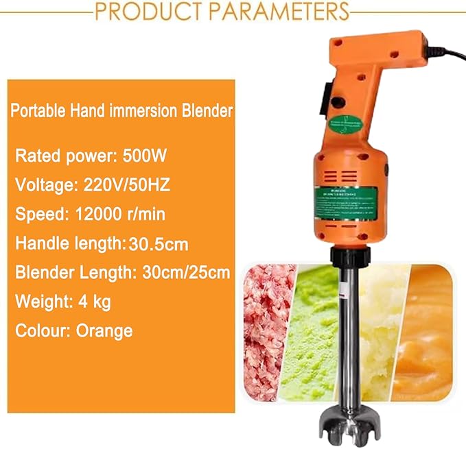 Hand Held Blender Commercial Immersion Blender 500W 12000RPM Stainless-Steel 250/300mm Removable Shaft (250mm)