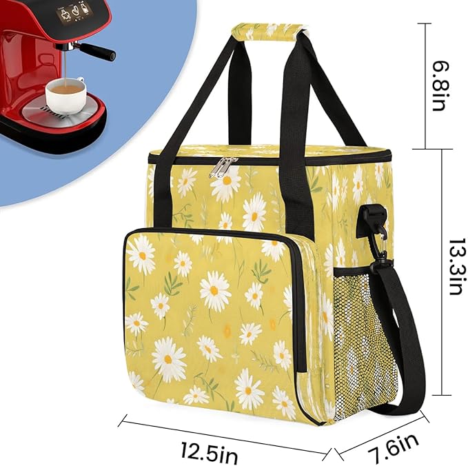 Floral Printed Daisy Coffee Maker Carrying Bag for Keurig K-Mini or K-Mini Plus Storage Portable Coffee Maker Travel Bag