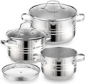 Daniks Tokio Stainless Steel Cookware Set 6-Piece – 2 qt 3 qt 4.5 qt Pots with Glass Strainer Lids Induction Ready Dishwasher Safe Measuring Scale Silver