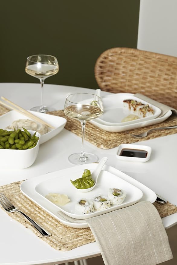 Lenox Dinnerware Set Studio 1414 Square 16-Piece Set Service For 4 Bone China Material Dishwasher &amp Microwave Safe Home And Kitchen Kitchen And Dining Plates And Bowls Sets (White 16 Piece
