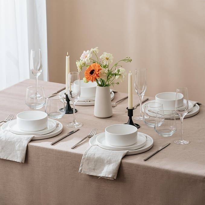 12 Pieces Plates and Bowls SetsWhite Dish Set for 4Premium Serving Dinnerware Sets Chip and Scratch Resistant Dishware Sets Kitchen Dishes Dining Ware Set