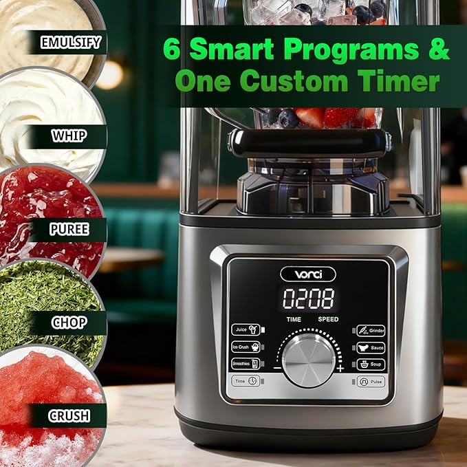 VONCI 2200W Commercial Blender With Sound Enclosure 135OZ Large Capacity Quiet Blender For Smoothies Heavy Duty Industrial Blenders For Restaurant Perfect For Kitchen Ice Crush Milk Shake Fruits