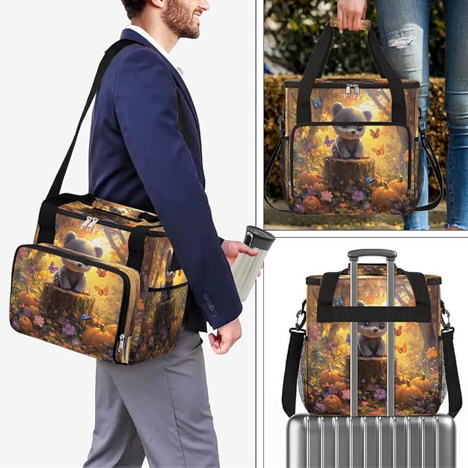 Cute Bear Pumpkin Butterfly Maple Leaf Coffee Maker Carring Bag Travel Carrying Storage Tote Bag Compatible with Keurig K-Mini or K-Mini Plus Portable Single Serve Coffee Brewer Case with Pockets