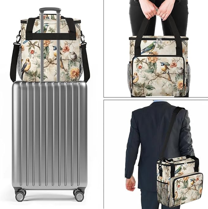Retro Bird Flower Coffee Maker Carrying Bag Compatible with K-Mini or K-Mini Plus Portable Single Cup Coffee Maker Case with Pockets for K Cup Pods