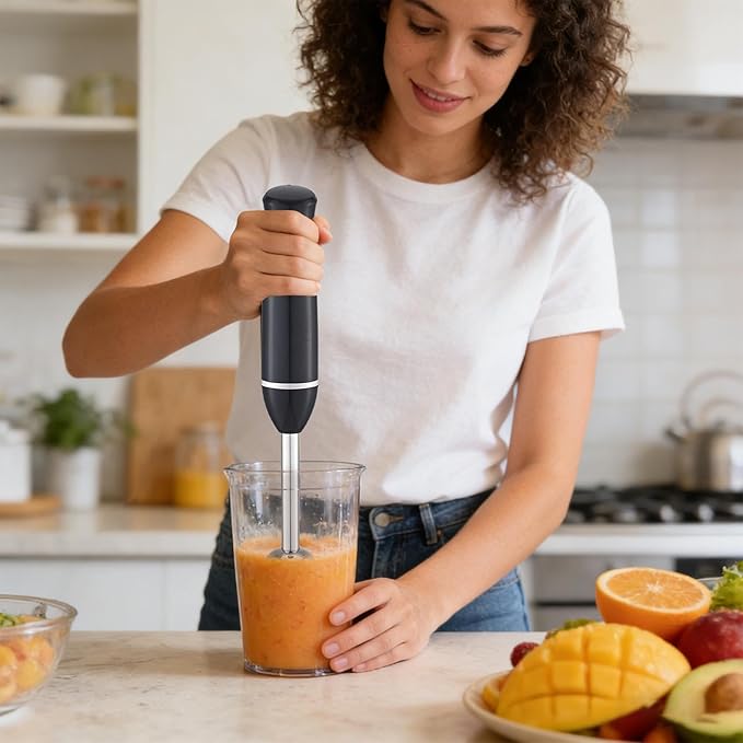 Hand Blender With Powerful Electric Design 38x6.5cm Immersion Blender Portable Stick Mixer Handheld And Easy To Use For Soup Smoothíe Puree Kids Food Salad Dressings