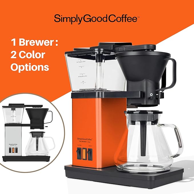 SimplyGoodCoffee Coffee Maker/Coffee Machine. 8 Cup Automatic Drip Pour Over Coffee Brewer With Vinyl Wrap Custom Kit. Easy To Use Gold Cup Standard. Orange
