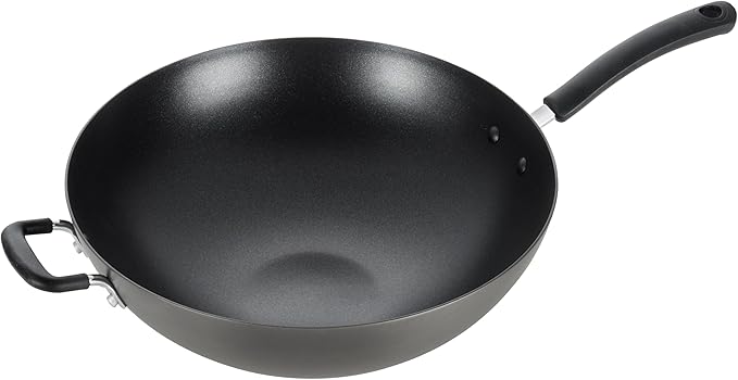T-Fal Ultimate Hard Anodized Nonstick Wok 14 Inch Oven Broiler Safe 350F Non Stick Stir-Fry Pan Cookware Pots and Pans Kitchen Versatile Deep Frying Sauté Braise Stew Dishwasher Safe Black