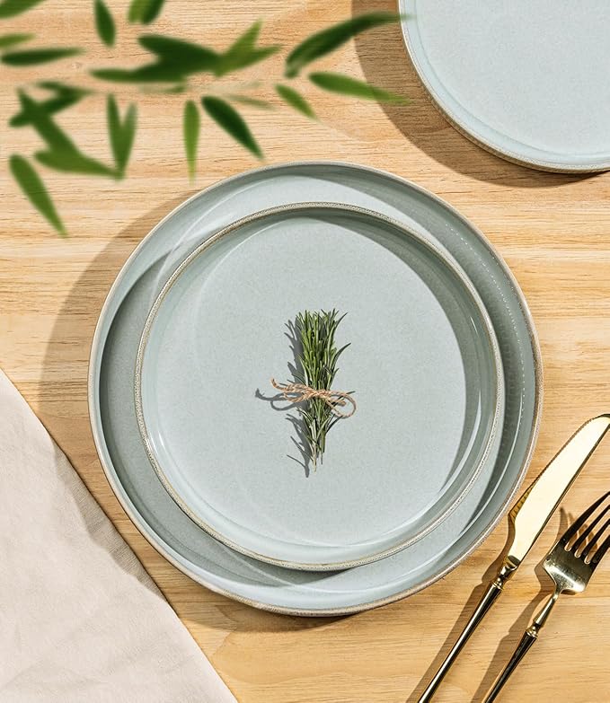 TheTerra Ceramic Dinnerware Sets for 6 18 Pieces Porcelain Lightweight Speckled Plates and Bowls Sets Scratch Resistant Dish Set Oven &amp Microwave &amp Dishwasher Safe Illusion Blue