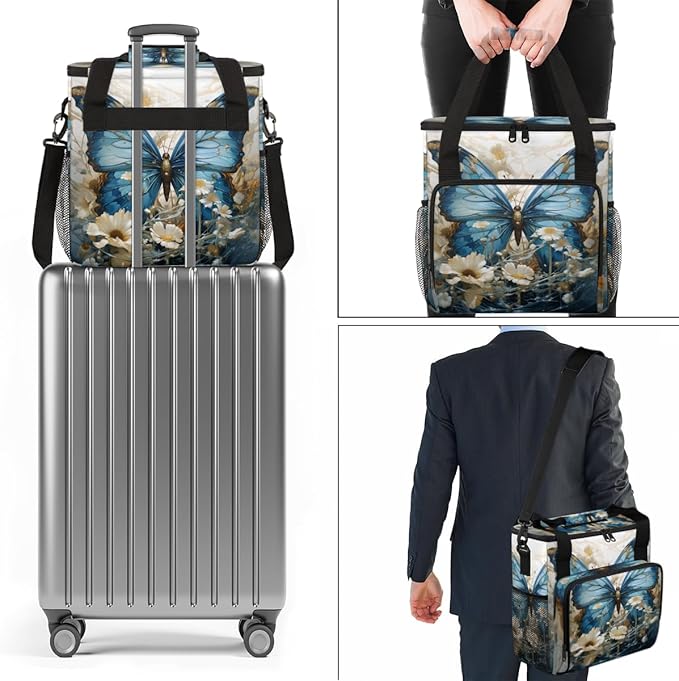 Retro Butterfly Coffee Maker Carrying Bag Abstract Butterfly Travel Storage Bag Compatible with K-Mini or K-Mini Plus Single Serve Coffee Brewer Carrying Case with Multiple Pockets &amp Shoulder St