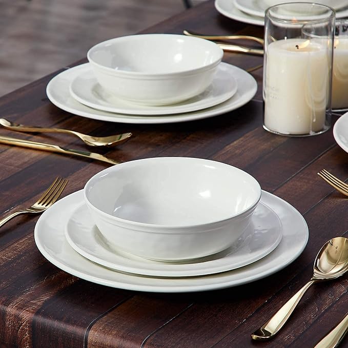 TP 18-Piece Dinnerware Set Melamine Dishes Set with Bowls and Plates Service for 6 Non-breakable Lightweight Dining Tableware Ivory