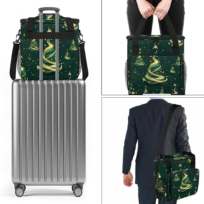 Christmas Festivals Coffee Maker Carrying Bag Glitter Tree Travel Storage Bag Compatible with K-Mini or K-Mini Plus Single Serve Coffee Brewer Carrying Case with Multiple Pockets &amp Shoulder Stra