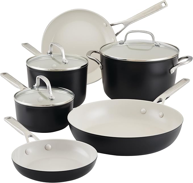 KitchenAid Hard Anodized Ceramic Nonstick Cookware Pots and Pans Set 9 Piece - Matte Black