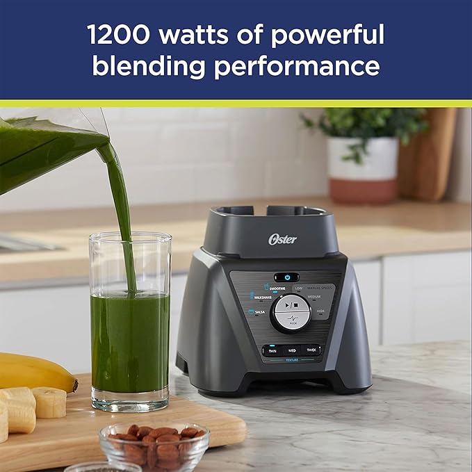 Oster Blender and Food Processor Combo with 3 Settings for Smoothies Shakes and Food Chopping Includes 2 24-Ounce Cups and Lids Carbon Grey