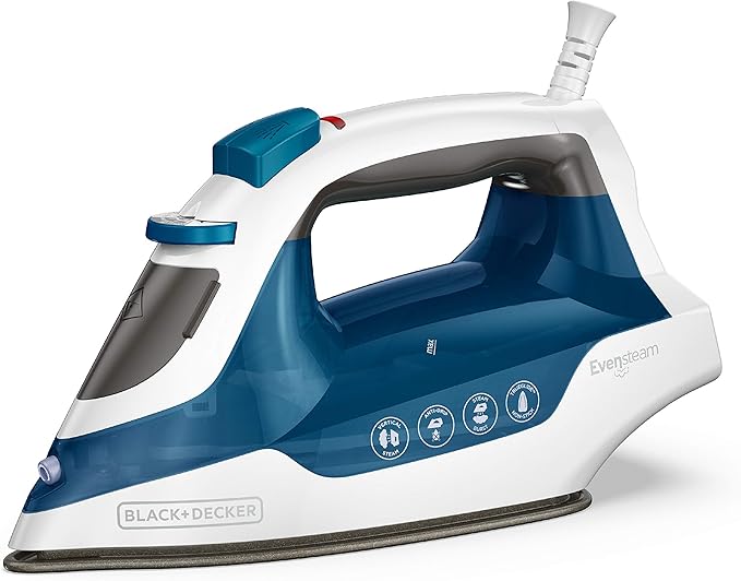 BLACK+DECKER 2-Slice Toaster T2569B Extra Wide Slots 6 Shade Settings 850 Watts Crub Tray &amp Easy Steam Compact Iron IR06V Dual Position Cord TrueGlide Non-Stick Soleplate